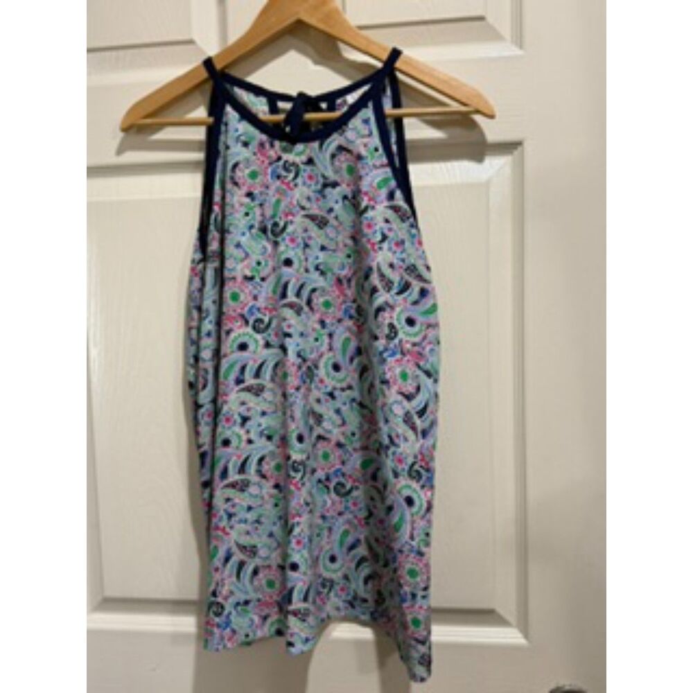Charming Charlie Multicolor Paisley Halter Tank Top - Navy Trim